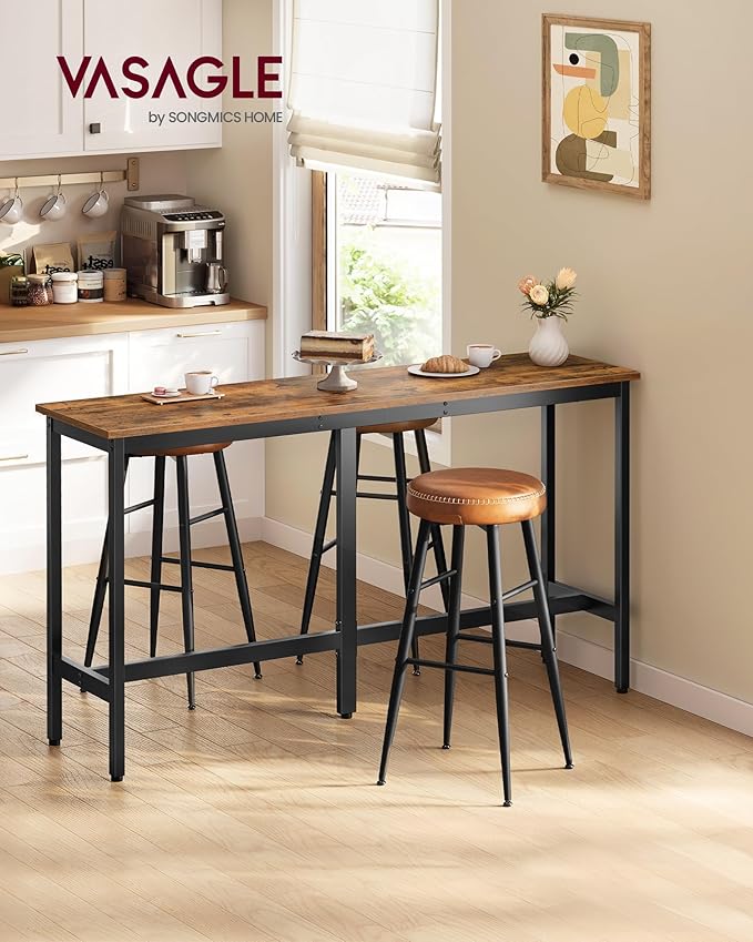 VASAGLE Bar Table, Narrow Long Kitchen Dining Table, Sturdy Metal Frame - Image 2