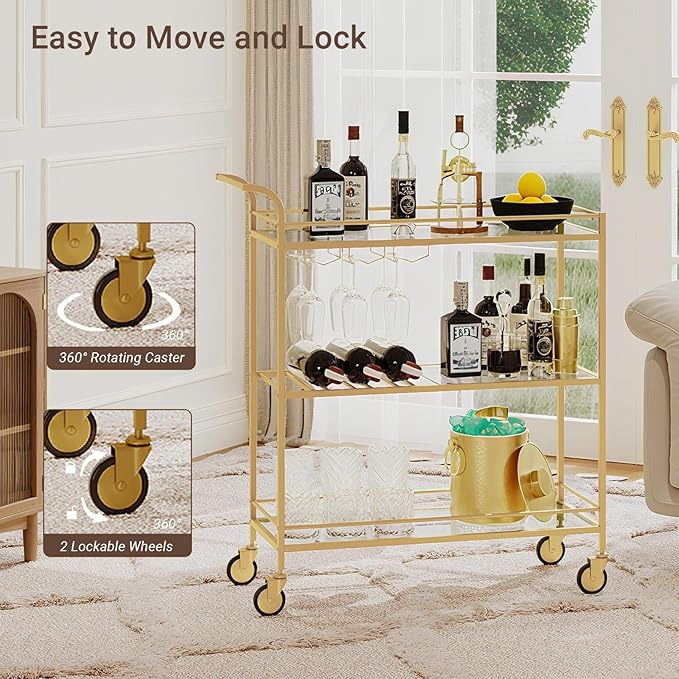 Gold Bar Cart, Home Bar Serving Cart - Image 4