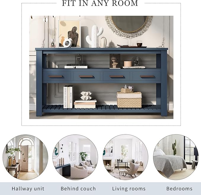 Ball & Cast 62.2“ Contemporary 4 Drawers Console Table, Long Entryway-Table - Image 7
