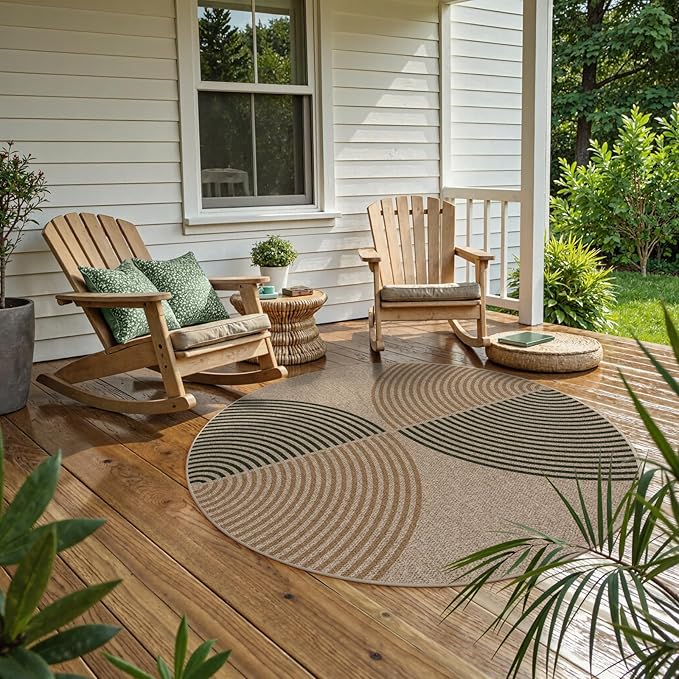 Lahome Modern Rainbow Round Rug, 6ft Easy Jute Circle Patio Rug Washable Indoor - Image 5