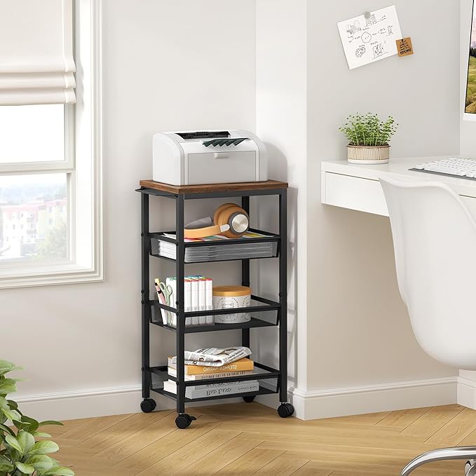 Hoctieon Rolling Storage Cart, 4-Tier Wide Panel Kitchen Storage Cart, Utility - Image 4