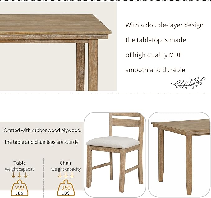 SogesPower 6-Piece Rustic Dining Table Set - Image 6