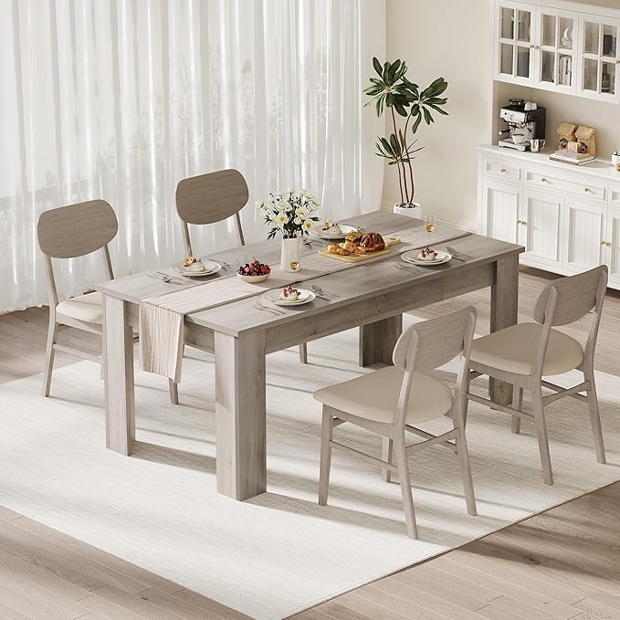 CABIHOME Dining Table for 4-6, Farmhouse Large Kitchen Dining Table, - Image 8