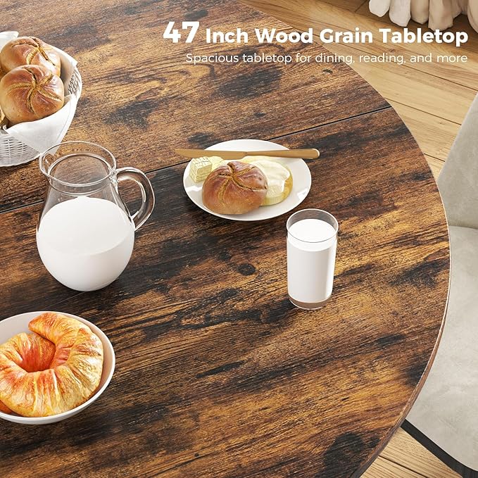 Unovivy 47" Round Dining Table for 4-6, Space Saving Circle Kitchen Dinner Table - Image 4
