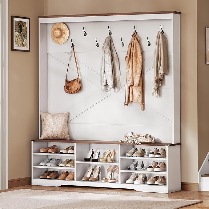 YITAHOME Hall Tree with Bench and Shoe Storage, Mudroom Storage Modern Shoe by YITAHOME