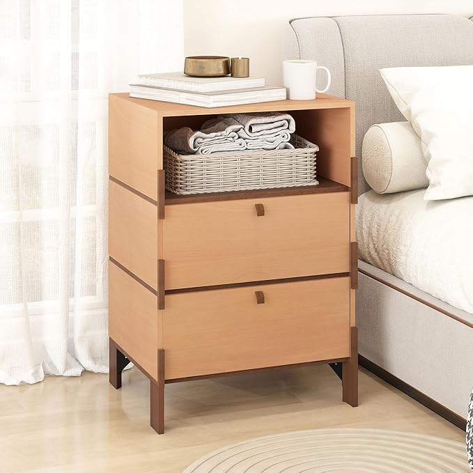 Sebastack End Table, Customizable 3 Drawers Bedside Table, Night Stand by WHOOSPEREH
