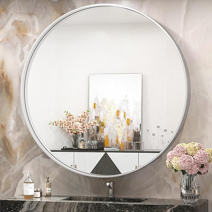 TokeShimi 40 Inch Round Silver Bathroom Vanity Mirror by RefinedBathroomAccessories