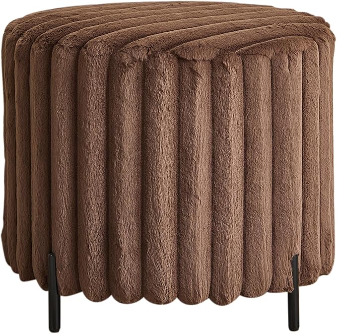 Furniliving Modern Round Ottoman, Large Size Bedroom Ottoman Footstool Round - Image 7
