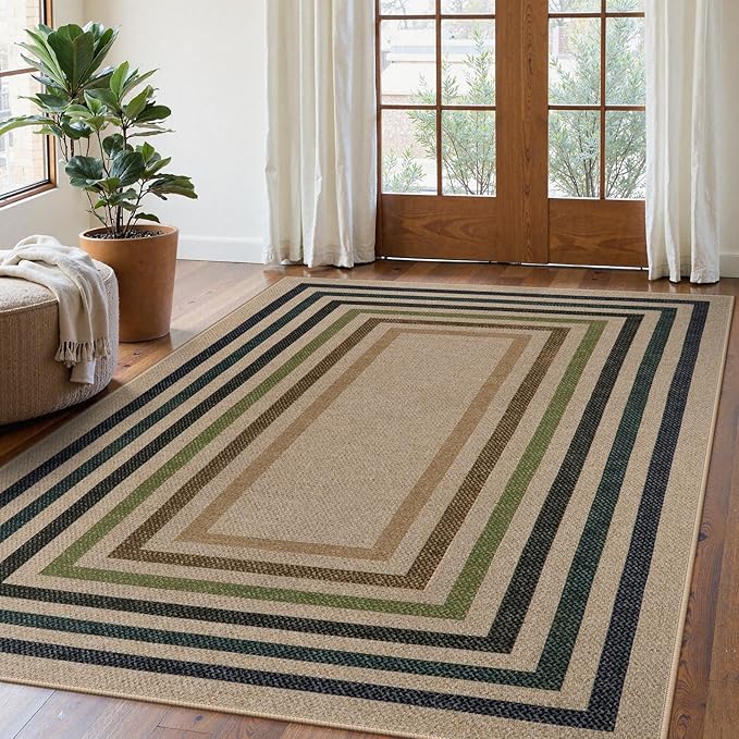 Lahome Modern Geometric Easy Jute Rug, Washable 5x7 Indoor Outdoor Rugs by Lahome