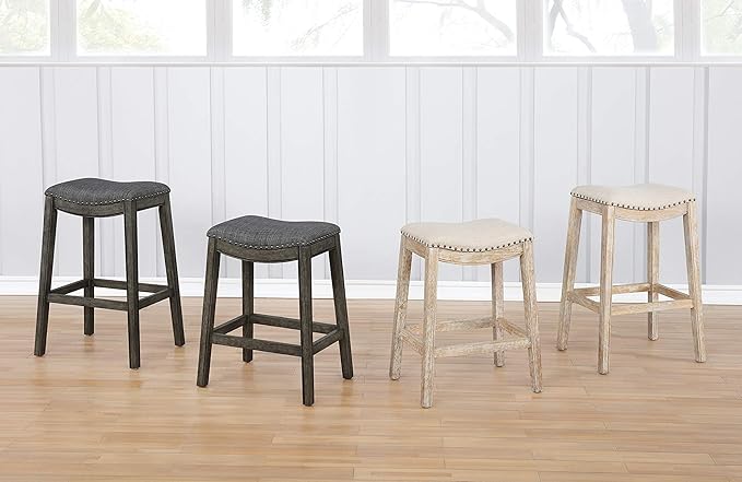 Roundhill Furniture Maroni Faric Upholstery Nailheaded Saddle Barstool - Image 4