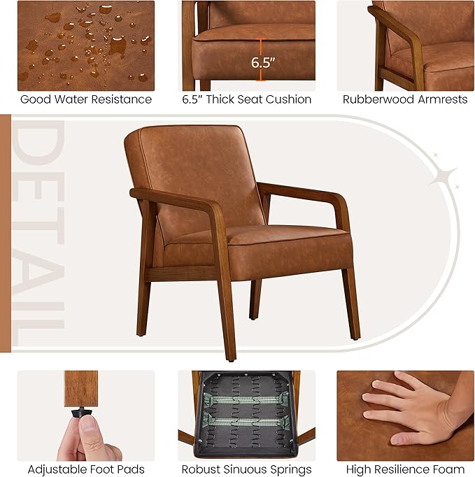 Yaheetech PU Leather Accent Chair, Mid-Century Modern Barrel Chair - Image 6