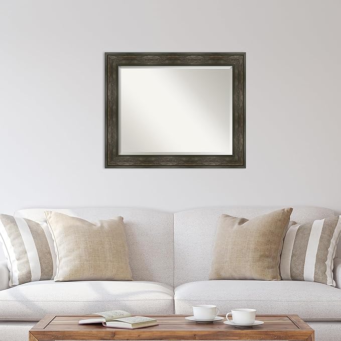 Amanti Art Brown Wall Mirror 28x34 Rail Rustic Char Rectangle Bathroom Mirror - Image 5