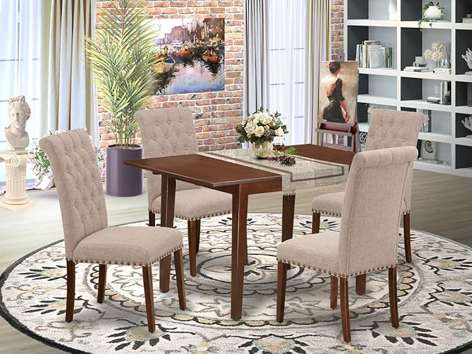 East West Furniture NOBR5-MAH-04 5 Piece Dinette Set Includes a Rectangle - Image 6