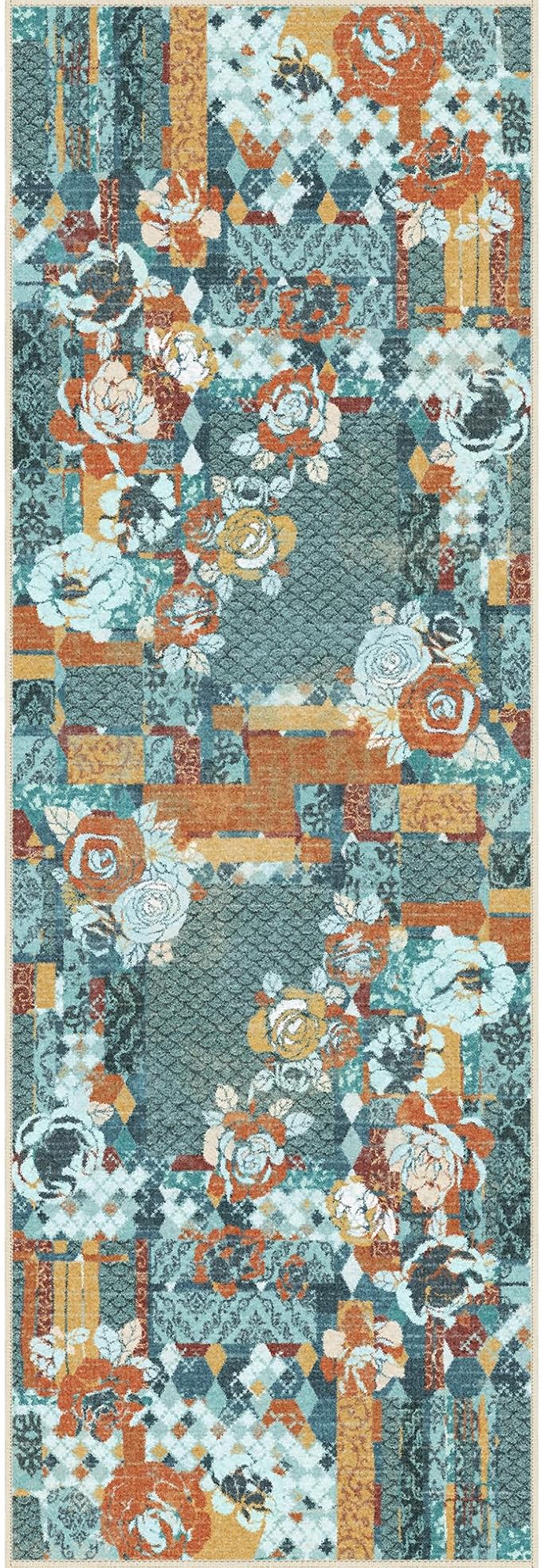 GENIMO Floral Runner Rug 2X6, Machine Washable Non Slip Vintage Patchwork - Image 9
