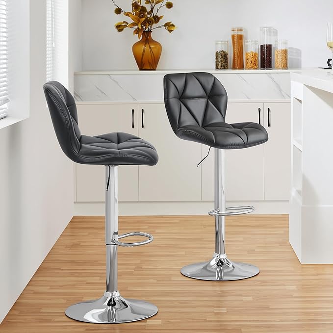 Yaheetech Gray Barstools Set of 2, PU Leather Bar Chairs by Yaheetech