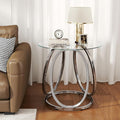 O&K FURNITURE Silver End Table for Living Room, Glass Side Table for Bedroom by OKFURNITURE