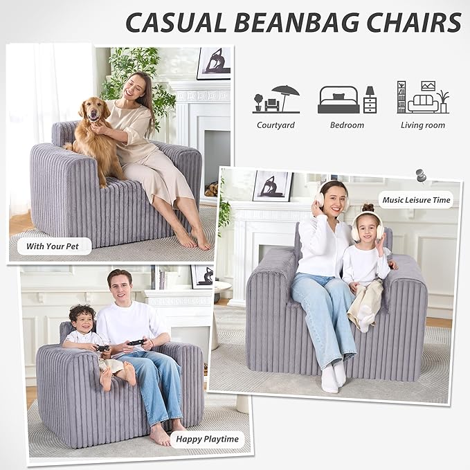 Giant Bean Bag Chair for Adults, Non-Slip Floor Sofa - Image 3
