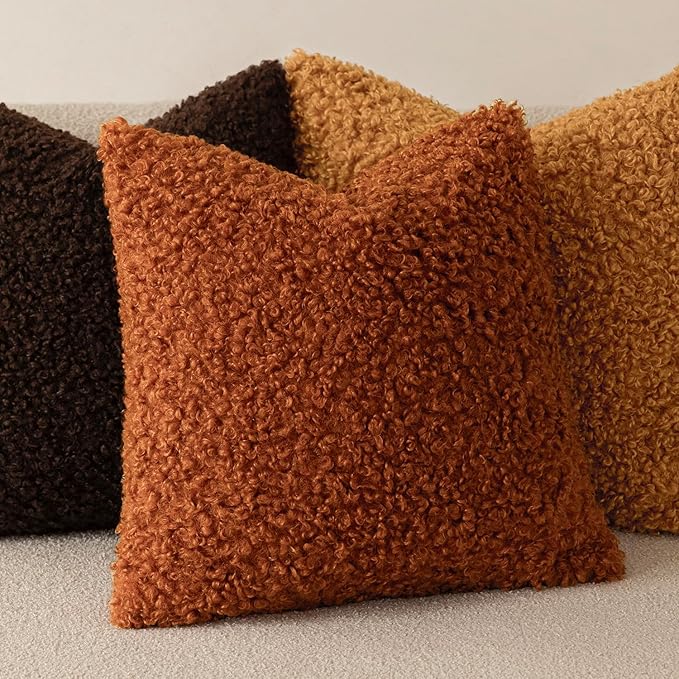Foindtower 2 Pieces 22x22 Inch Burnt Orange, Faux Fur Throw Pillow Cover Accent - Image 4