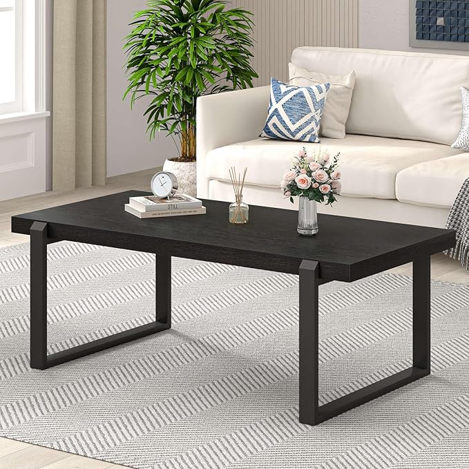 EXCEFUR Modern Black Coffee Table, Industrial Wooden and Metal Center Table - Image 3