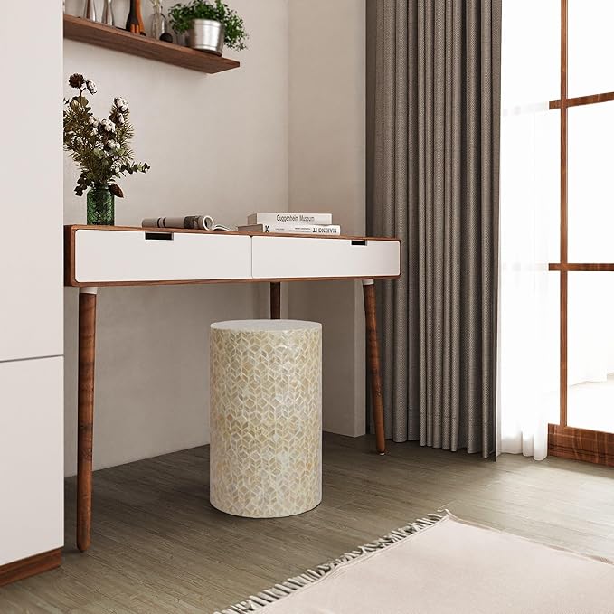 PEMAR Capiz Shell Cylinder Drum End Table Nacre Side Table Stool Round Drum - Image 6