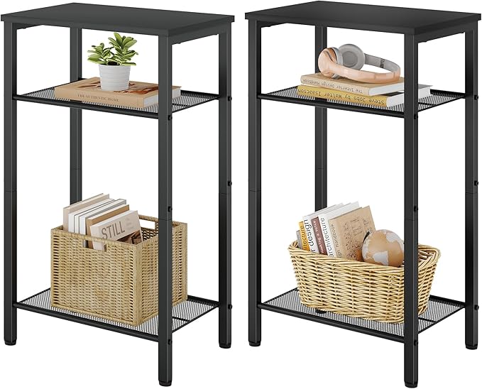 Hoctieon 2-Set 3 Tier End Table, Telephone Table Set of 2, Tall Side Table by Hoctieon