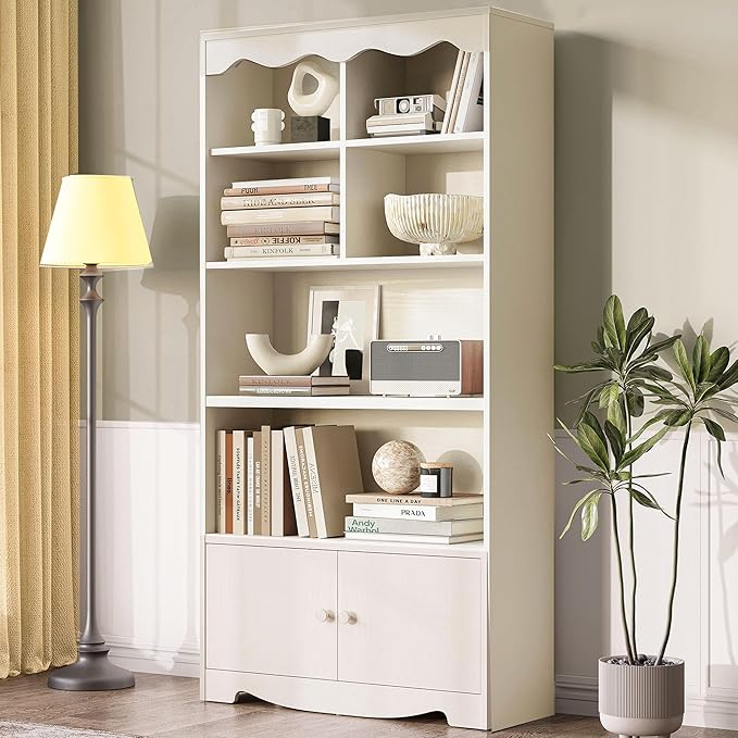 LINSY HOME 5 Shelf Bookcase Wooden, Open Floor Standing Cube Shelf Bookcase by LINSYHOME