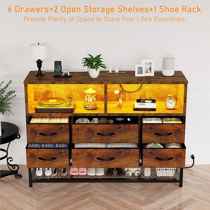 Dresser for Bedroom, 6 Drawers Led Dresser TV Stand - Image 6