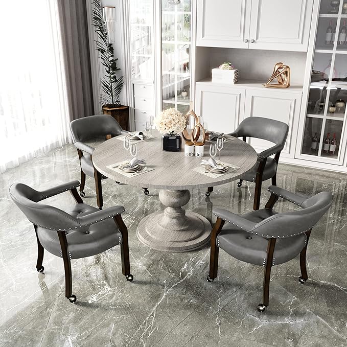LEEMTORIG Dining Chairs with Casters and Arms, Rolling Dining Chairs with Wheels - Image 5
