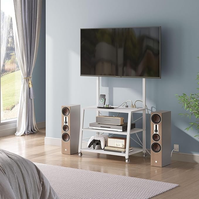 HOOBRO Rolling TV Stand with Mount and Power Outlet Up to 55 inch TV, Corner - Image 6