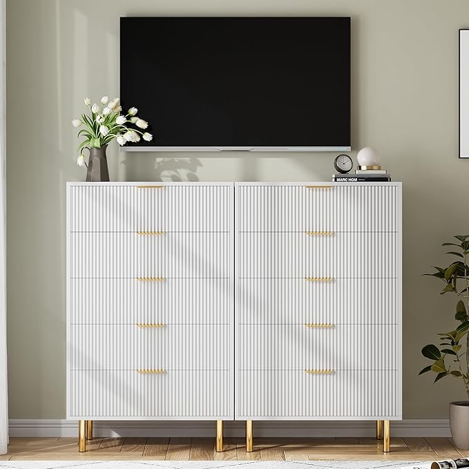 GarveeHome White Dresser, Modern 5 Drawer Dresser - Image 4