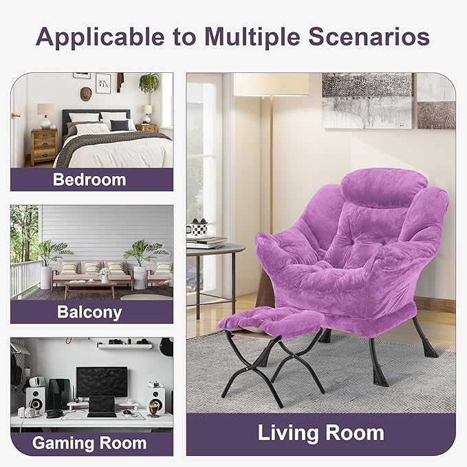 Fabric Lazy Chair with Ottoman, Oversized Upholstered Sofa Chair - Image 8
