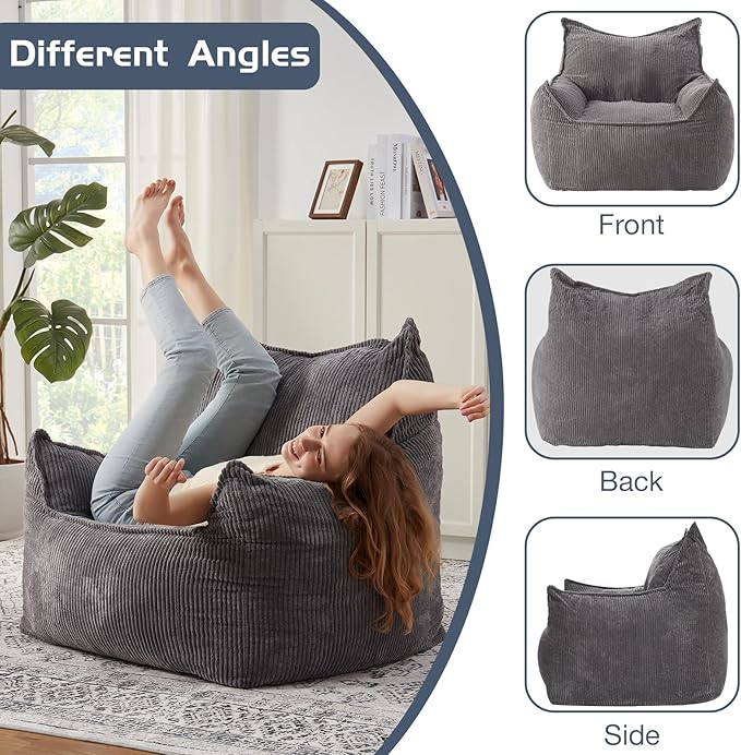 Giant Bean Bag Chair Sofa for Adults Teens, Comfy Corduroy Large Bean Bag Chairs - Image 3