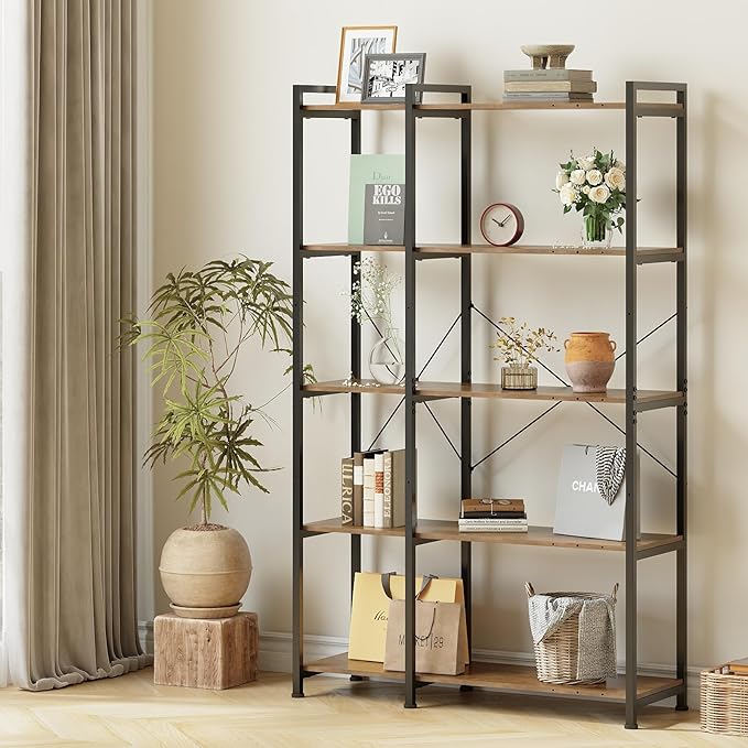 Tohomeor Bookshelf 5 Tier Deformable Corner Bookcase Free Standing Modern - Image 2