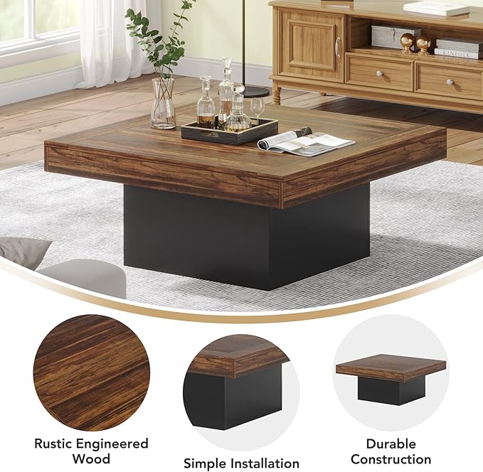 Tribesigns Coffee Table Square LED Coffee Table Engineered Wood Low Center - Image 7