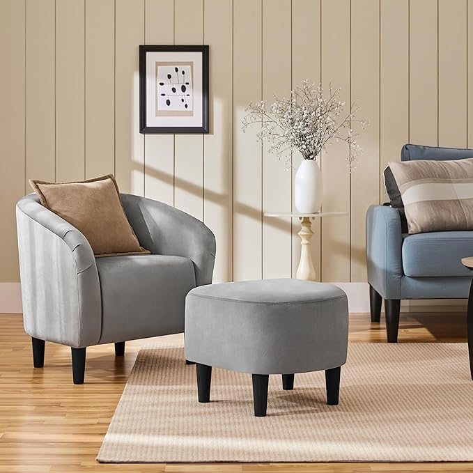 Yaheetech Accent Chair with Ottoman Set, Modern Upholstered Soft Barrel Chair - Image 2