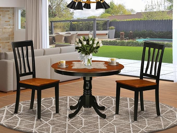 East West Furniture HLAN3-BCH-W 3 Piece Dining Table Set - Image 7
