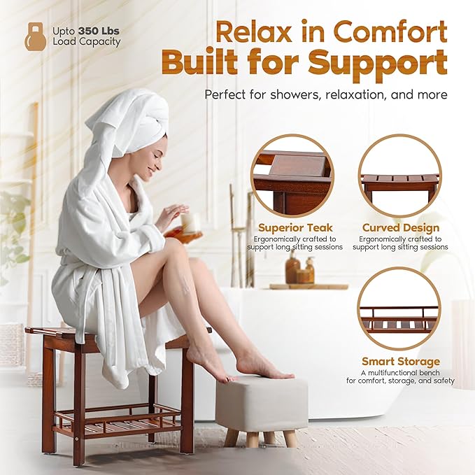 21" Teak Shower Bench for Inside – Luxury Spa-Style Comfort, FSC Certified - Image 4