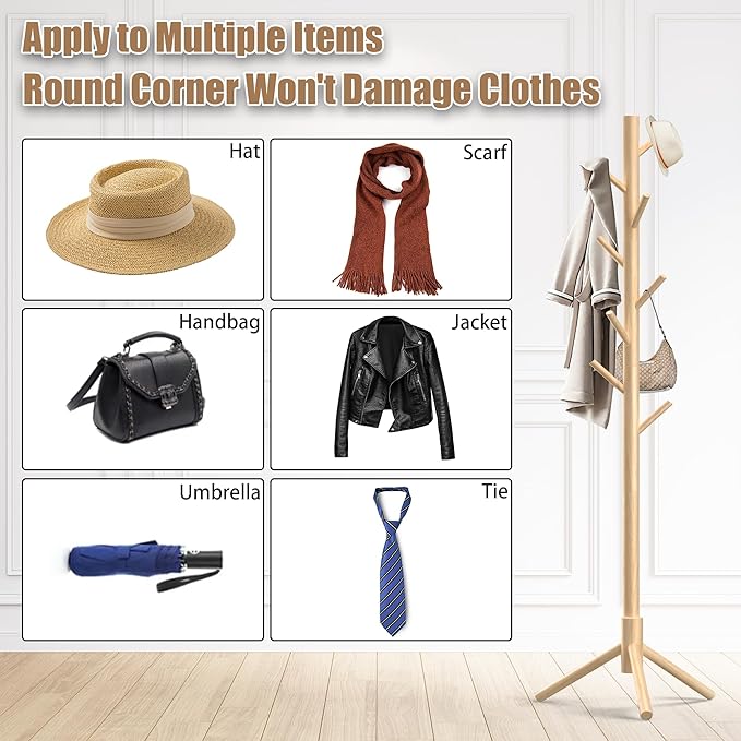 Wooden Coat Rack Stand, Freestanding Coat Rack - Image 6