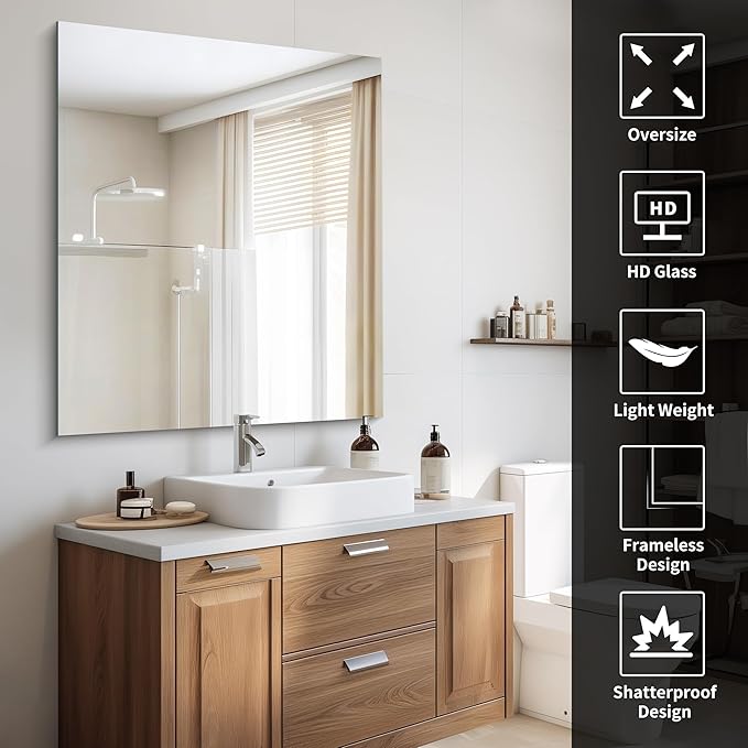 Frameless Mirror, 36x40 inch Bathroom Mirrors - Image 5