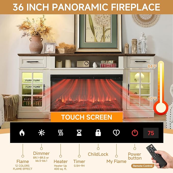ROCKPOINT 3 Sided Glass 70" Fireplace TV Stand - Image 3