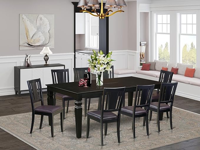 East West Furniture LGDU9-BLK-LC 9 Piece Kitchen Table Set Includes a Rectangle - Image 2