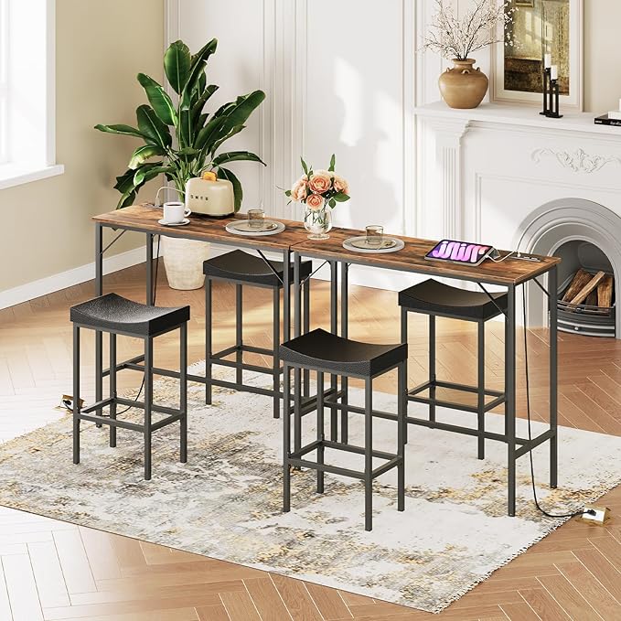 HOOBRO 3-Piece Bar Table and Chairs Set, 39.4" Pub Table, High Top Bar Table - Image 4
