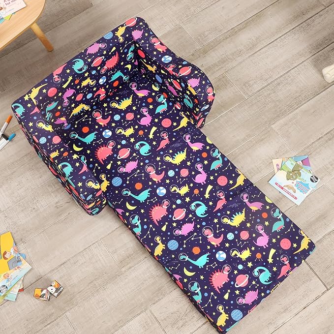 Dinosaur Kids Sofa, 2-in-1 Kids Couch Fold Out, Convertible Sofa to Bed - Image 4