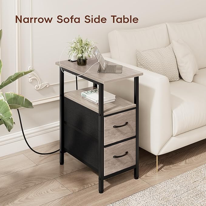 Vagusicc End Table with Charging Station Set of 2, Narrow Side Table, 23.8'' - Image 9