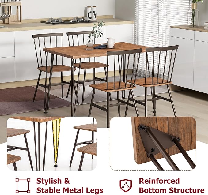 Tangkula Dining Table Set for 4, Kitchen Table and Chairs Set of 4 w/Metal Frame - Image 4