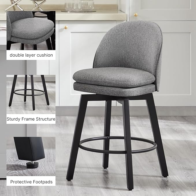 Counter Height Barstools 26 inch Upholstered Swivel Bar Stools - Image 6
