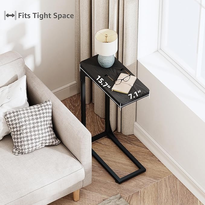 QEEIG Narrow C Shaped Side Table Set of 2 Living Room Sets Slim Couch Tray - Image 4