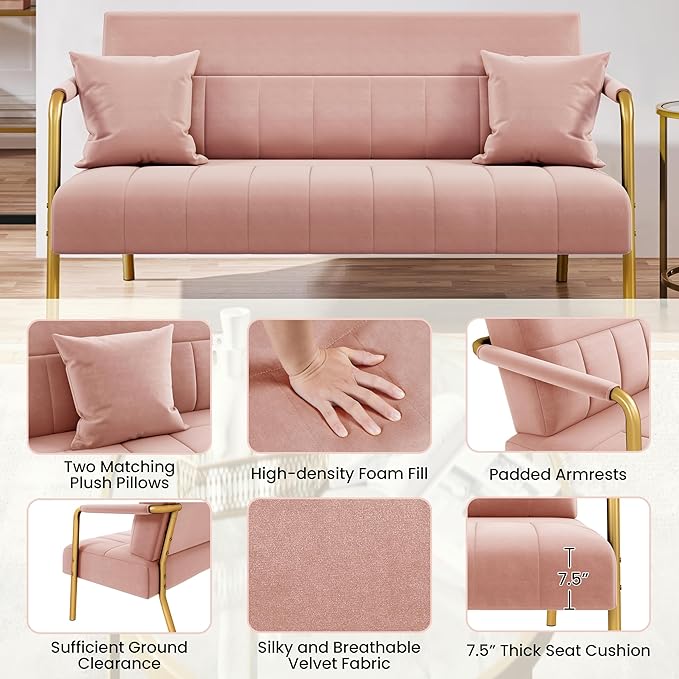 Yaheetech 56.5" W Modern Sofa Small Sofa Luxurious Velvet Fabric Couch - Image 5