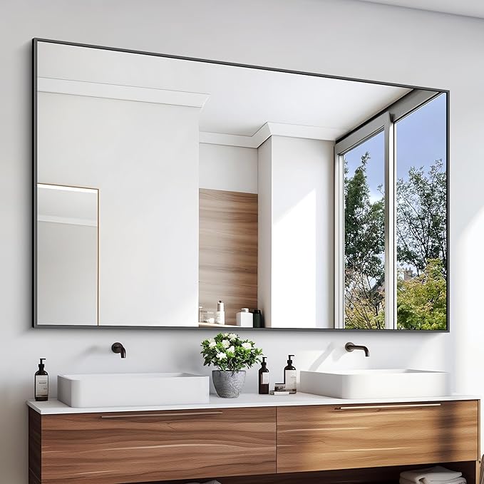 KOCUUY 60x36 Inch Large Black Wall Mounted Mirror, Aluminum Framed Decorative - Image 2