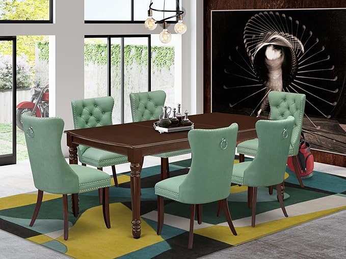 East West Furniture DODA7-MAH-22 7 Piece Dining Set Consists of a Rectangle - Image 2